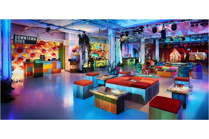 venue interior with coloured lighting