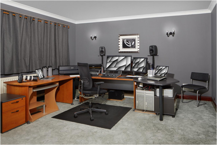 recording studio and post production room in grey
